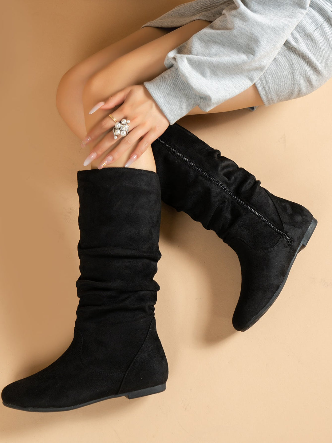 Levoire | Bottes Daim Femmes Genou Fermeture Éclair