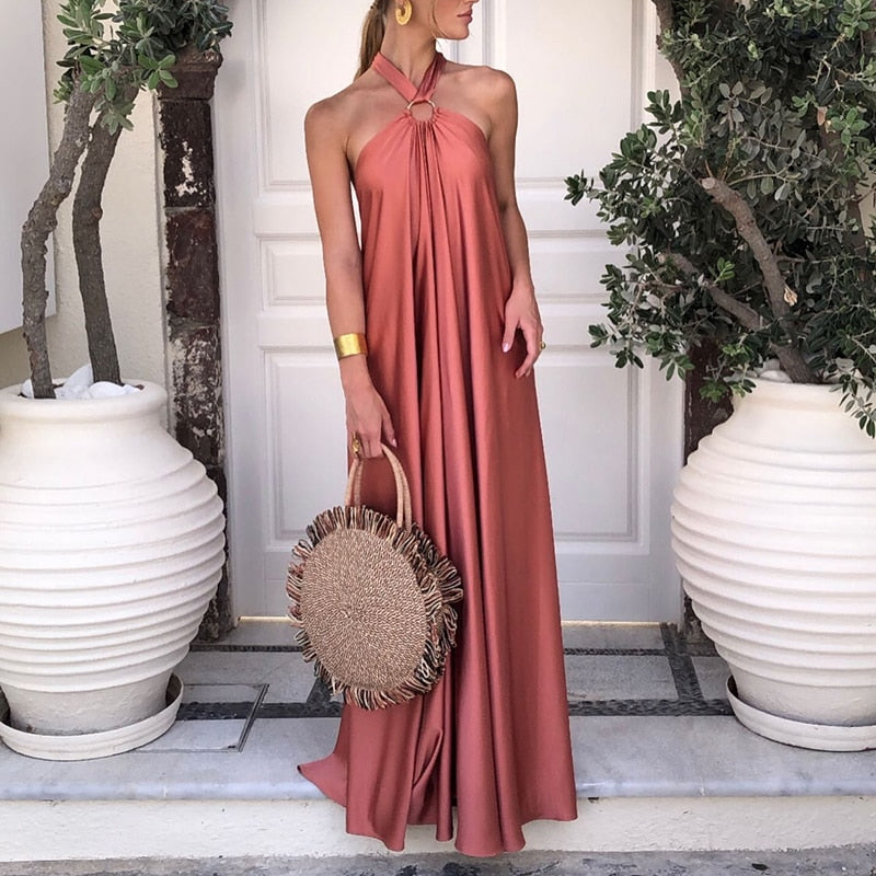 Levoire | Dos Nu | Robes Maxi Lâches À Tube Halter Orange