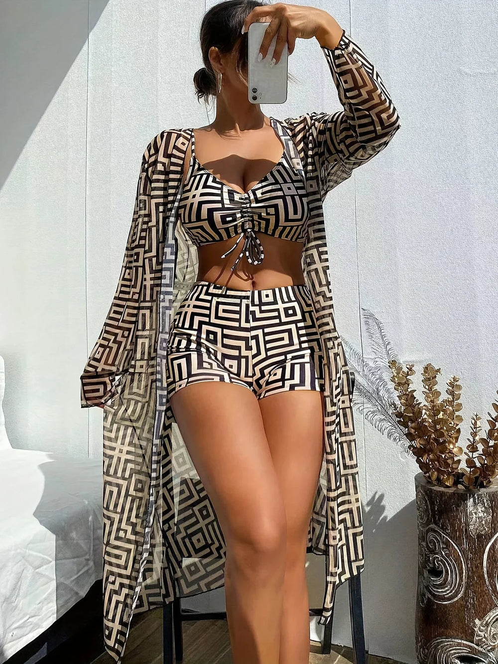 Levoire | Ensemble De Bikini Géométrique Chic Kaki