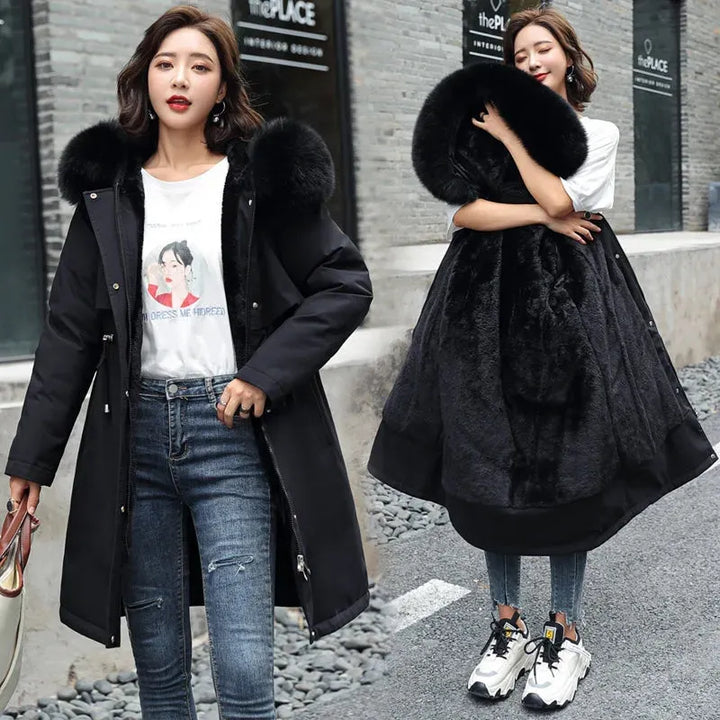 Levoire | Manteau Hiver Élégant Col Fourrure Noir