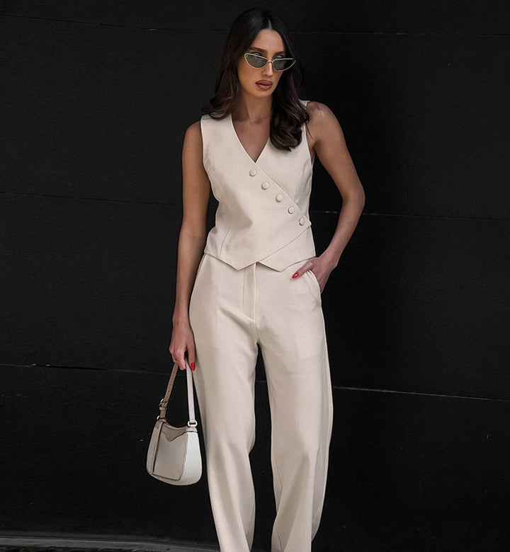 Levoire | Femme Costume En Lin Top Sans Manches & Pantalon Ample