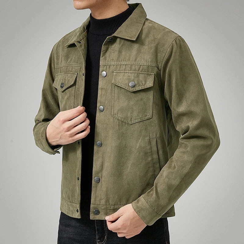 Levoire | Manteau En Daim Décontracté Avec Col Pour Hommes Vert foncé