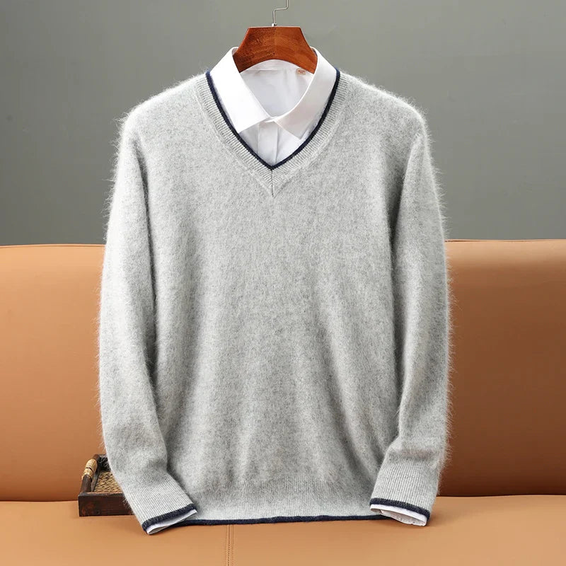 Levoire | Pull Classique Pour Homme En Laine Avec Col En V Gris