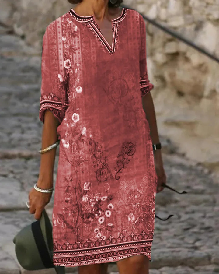 Levoire | Robe Printemps/Été Avec Motif Floral Rétro Rouge 1