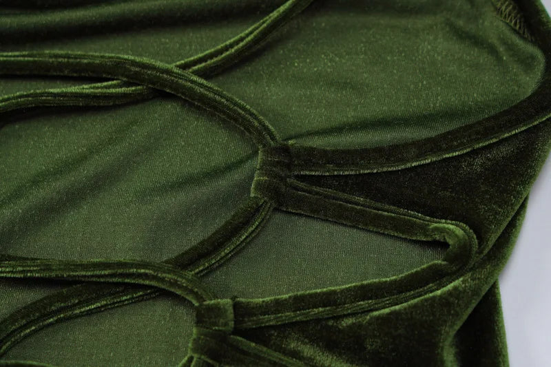 Levoire | Robe Maxi En Velours Vert Avec Cordon Au Dos