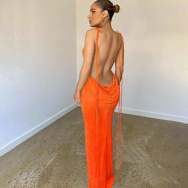 Levoire | Robe Décolleté Dans Le Dos Faites Une Magnifique Entrée Et Départ Orange