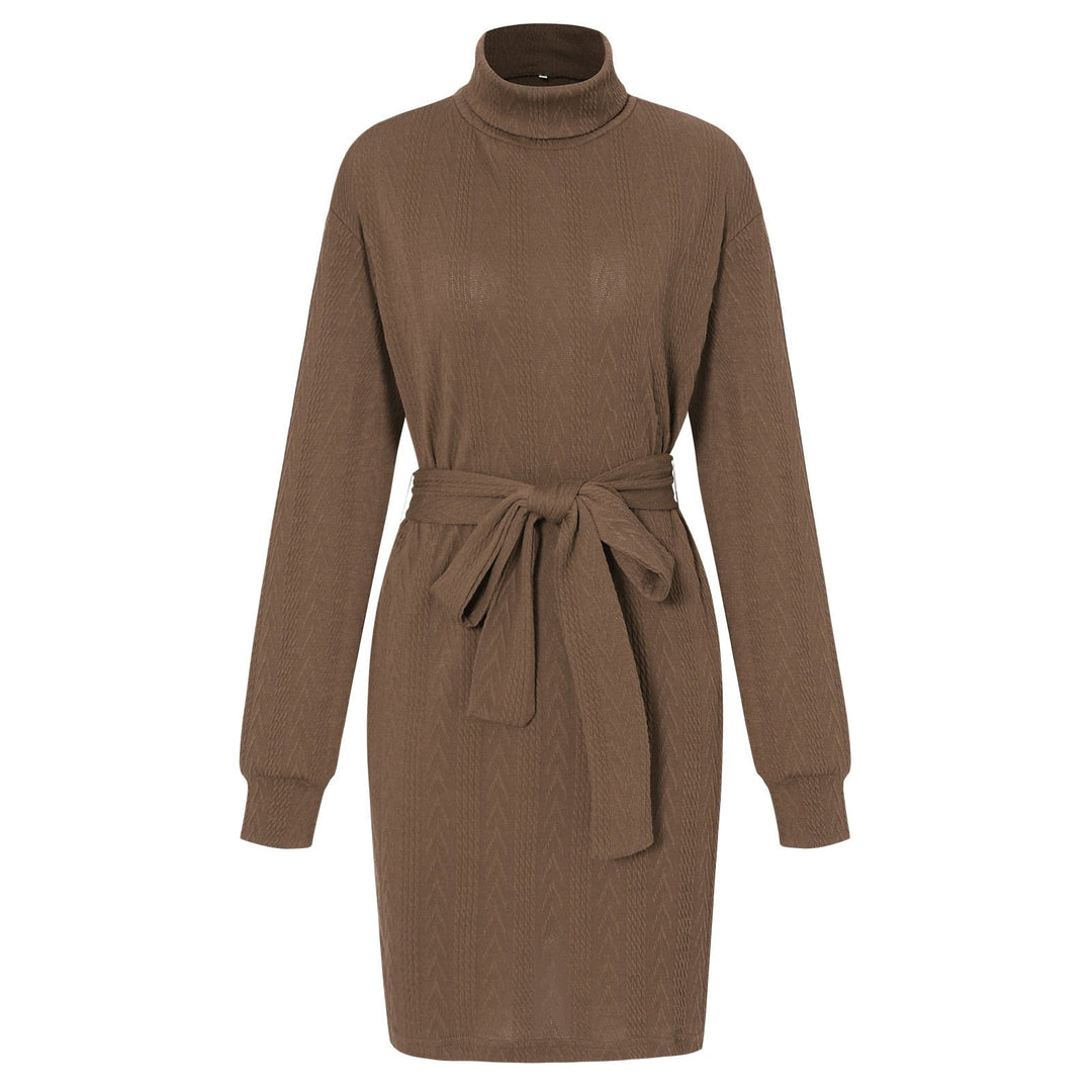 Levoire | Robe Mini Ceinturée Col Roulé Khaki