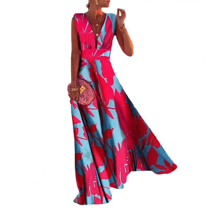 Levoire | Robe Avec Décolleté En V Profond Rosa et Bleu