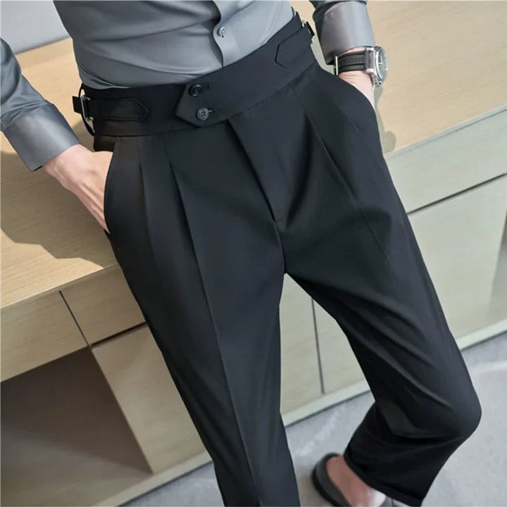 Levoire | Pantalons Décontractés Taille Haute Pour Hommes Avec Ceinture Noir