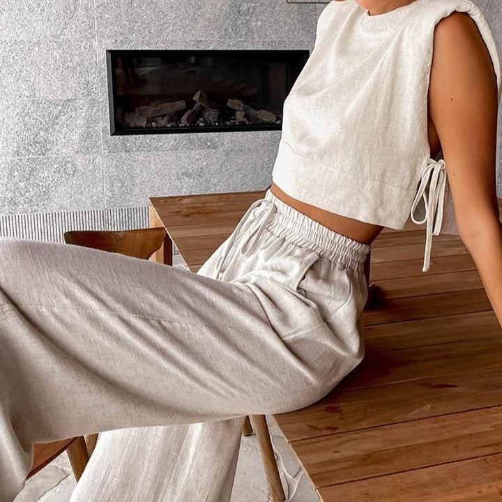 Levoire | Ensemble Pantalon/Top En Lin Beige