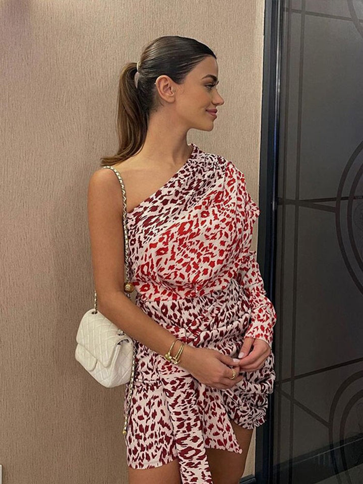 Levoire | Motif Léopard Robe Mini À Une Épaule Sans Manches