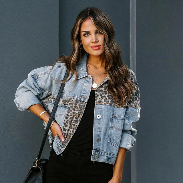 Levoire | Veste En Jeans Avec Patch Léopard Jeans bleus