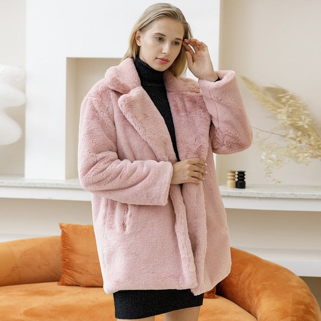Levoire | Manteau d'hiver à col épais à manches longues avec poches Rosa