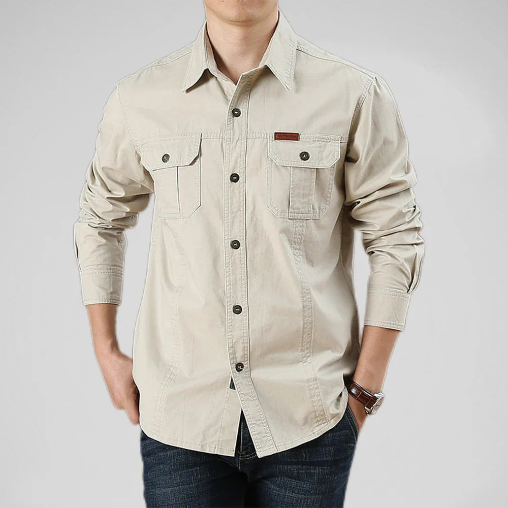 Levoire | Chemise Overshirt Décontractée Avec Plusieurs Poches Pour Hommes Beige