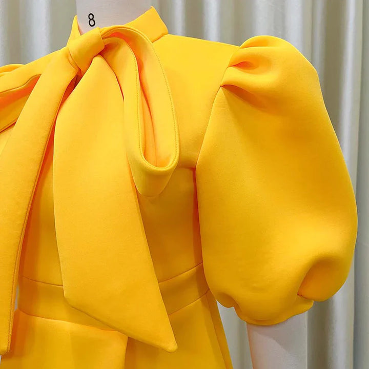 Levoire | Col Côté Bouffant Manches Courtes Robes Longues