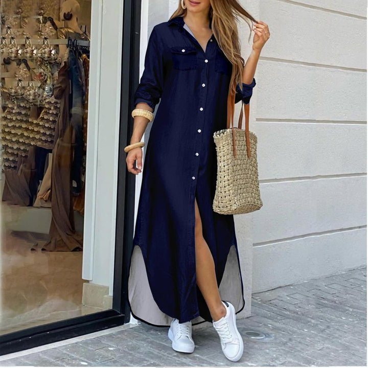 Levoire | Robe Chemise Col Rabattu Bleu marine