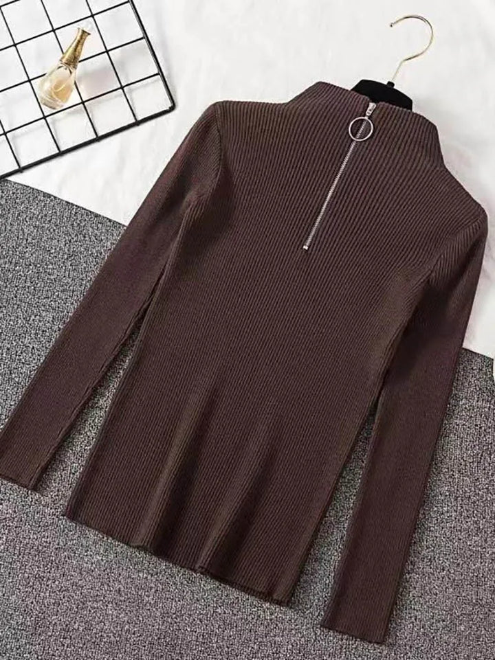 Levoire | Pull Vintage Femme Avec Zip Brun Taille Unique