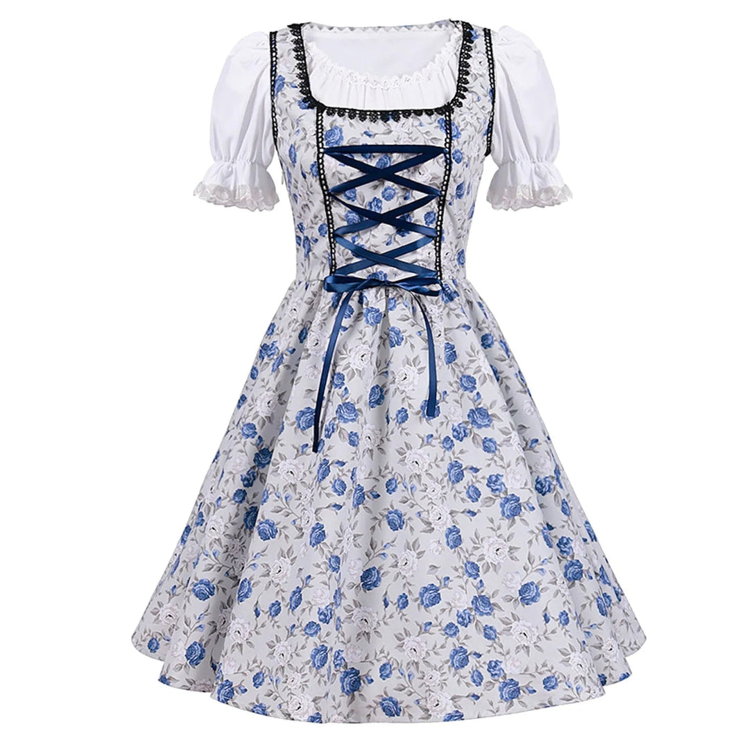 Levoire | Robe en dentelle à bretelles courtes Oktoberfest avec un essieu Blanc et Bleu