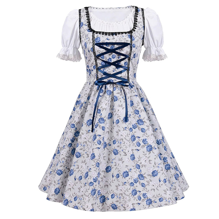 Levoire | Robe en dentelle à bretelles courtes Oktoberfest avec un essieu Blanc et Bleu