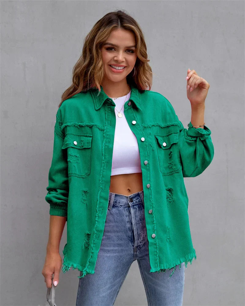 Levoire | Veste En Jean Avec Bords Bruts, Printemps, Rose, Orange, Violet
