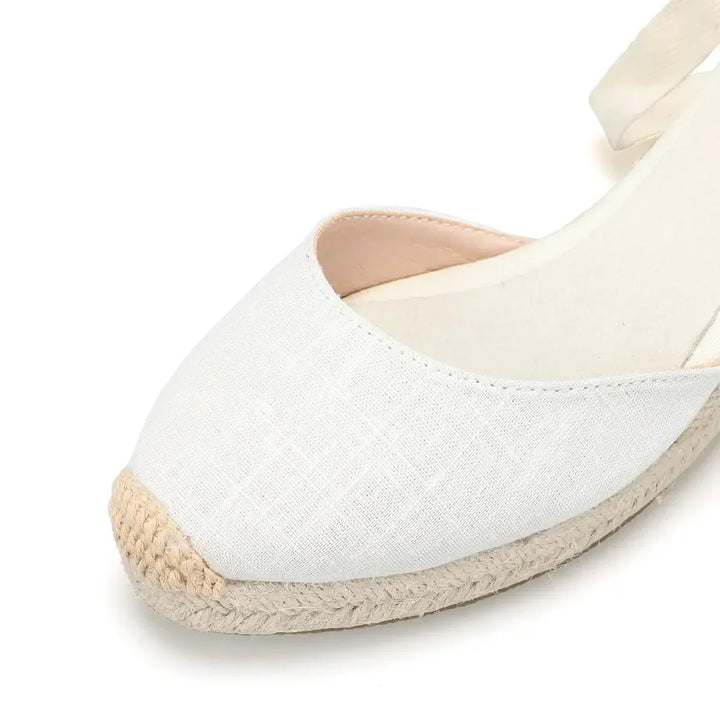 Levoire | Espadrilles À Talon Compensé Blanc Sandales À Lacets Confortables Pour L'Été