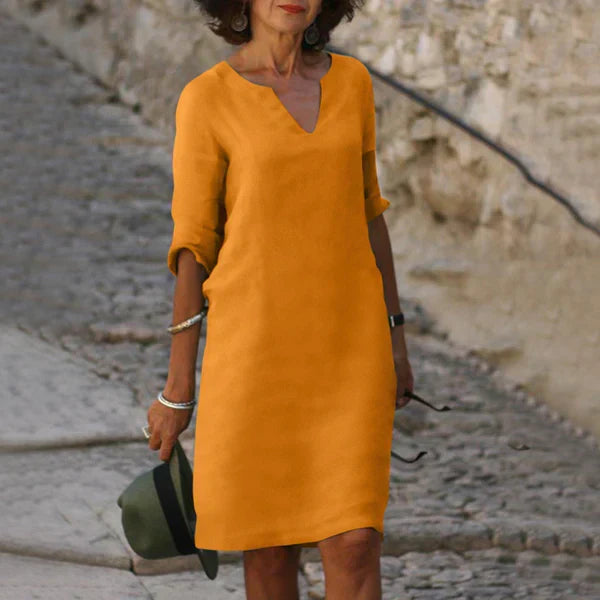 Levoire | Robe Avec Des Manches Trois-Quarts Et Décolleté En V Orange