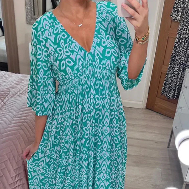 Levoire | Robe Bohème Décontractée Avec Décolleté En V Et Manches 3/4