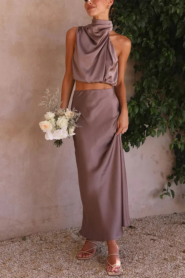 Levoire | Robe Maxi Halter En Satin Chic Pour Femmes Lilas