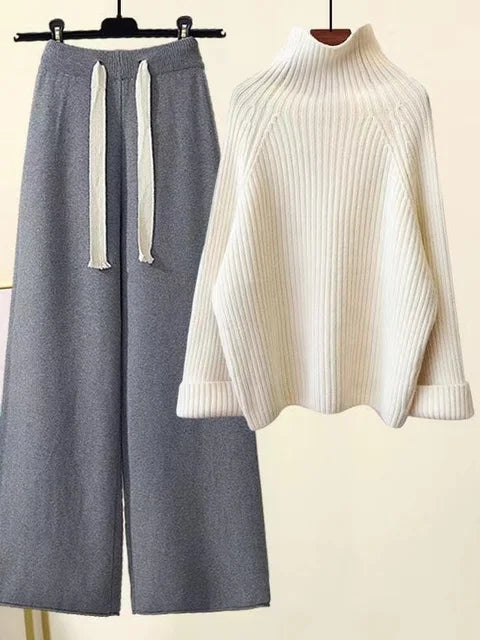 Levoire | Ensemble Confortable à Deux Pièces à Manches Longues Blanc Gris