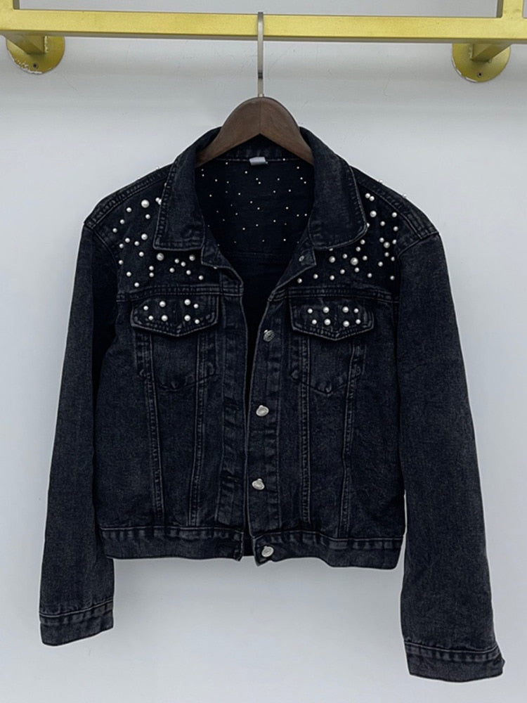 Levoire | Veste En Jean Décontractée Avec Perles Noir