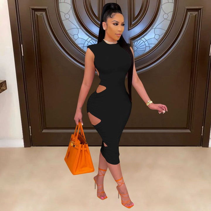 Levoire | O-Cou Robe Midi Bodycon Découpée Sur Les Côtés Noir