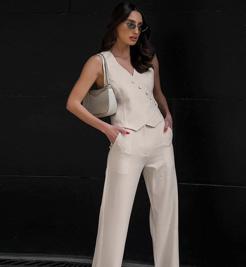 Levoire | Femme Costume En Lin Top Sans Manches & Pantalon Ample