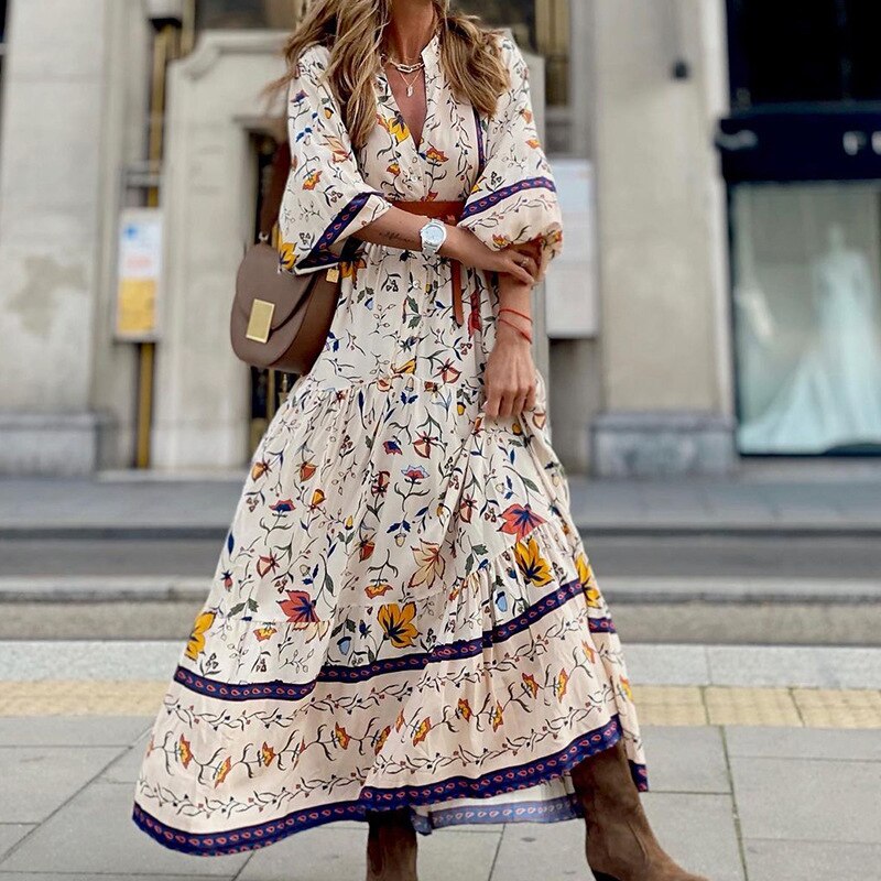 Levoire | Robe Maxi Imprimée Pour Femmes Elise Beige