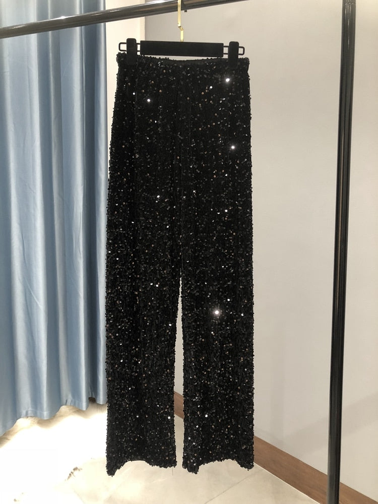 Levoire | Housut Lockere Glitterhousut Glamourisia Ja Mukavia Ilmeitä Varten Musta