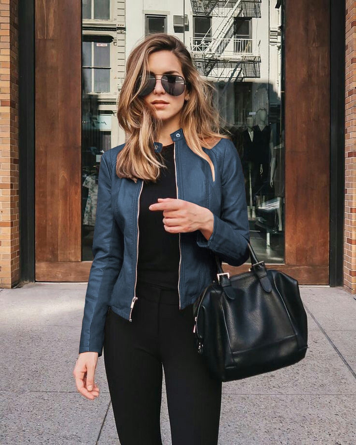 Levoire | Veste En Cuir Slim Fit Pour Femmes Bleu