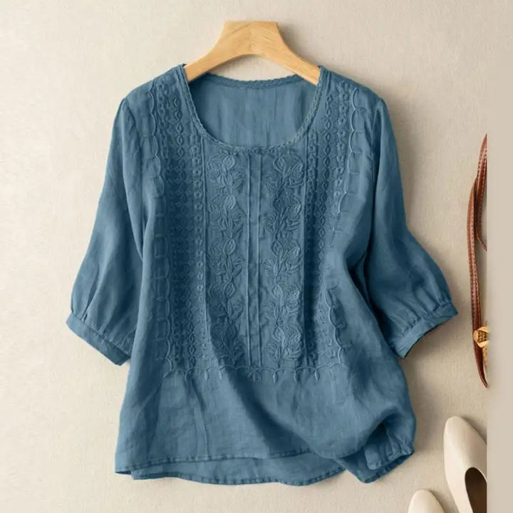 Levoire | Blouse Relaxed Brodée Élégante Bleu