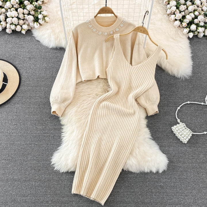 Levoire | Ensemble Confortable Élégant, Chaud & Stylé Abricot avec perles