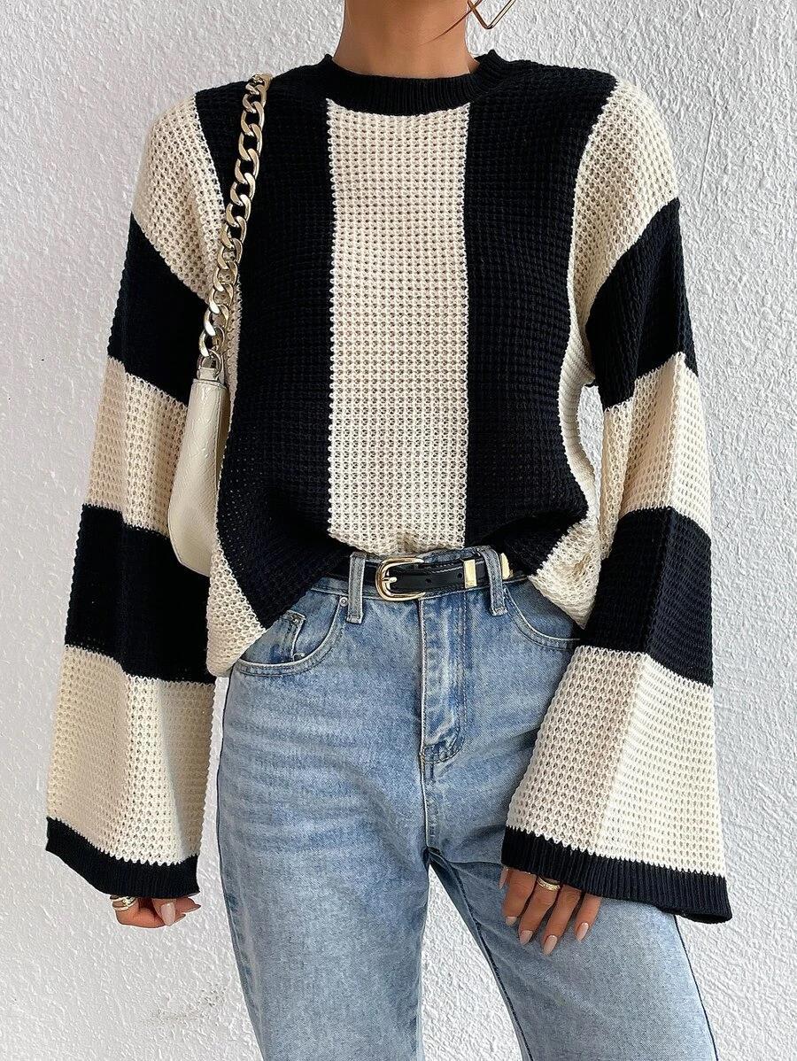 Levoire | Pull À Col Rond Loose Rayé Avec Manches Longues