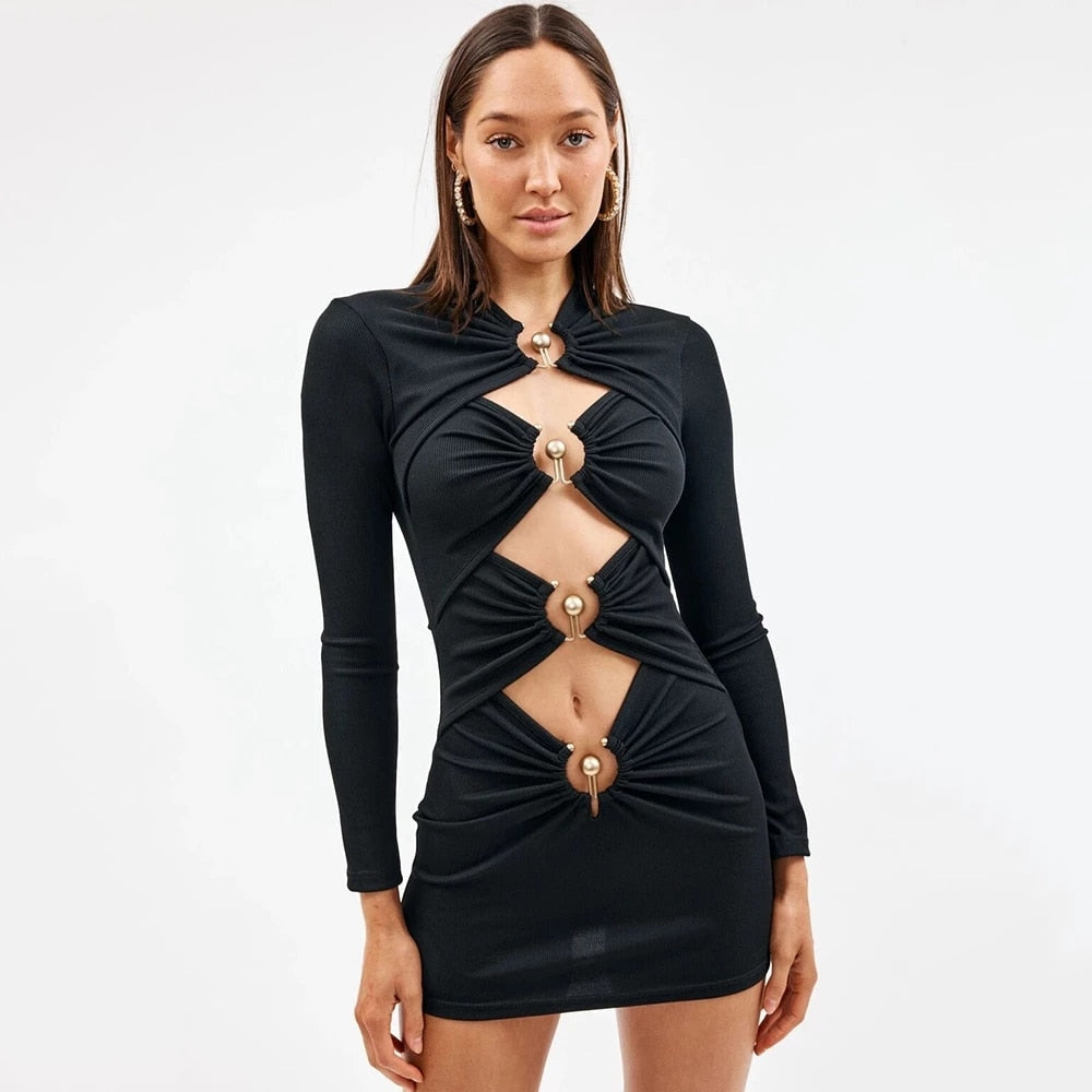 Levoire | Robe Mini Holometalliringer À Épaule Dénudée Noir