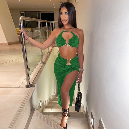 Levoire | Crop Satin Sans Manches & Couture Latérale Midi Robes