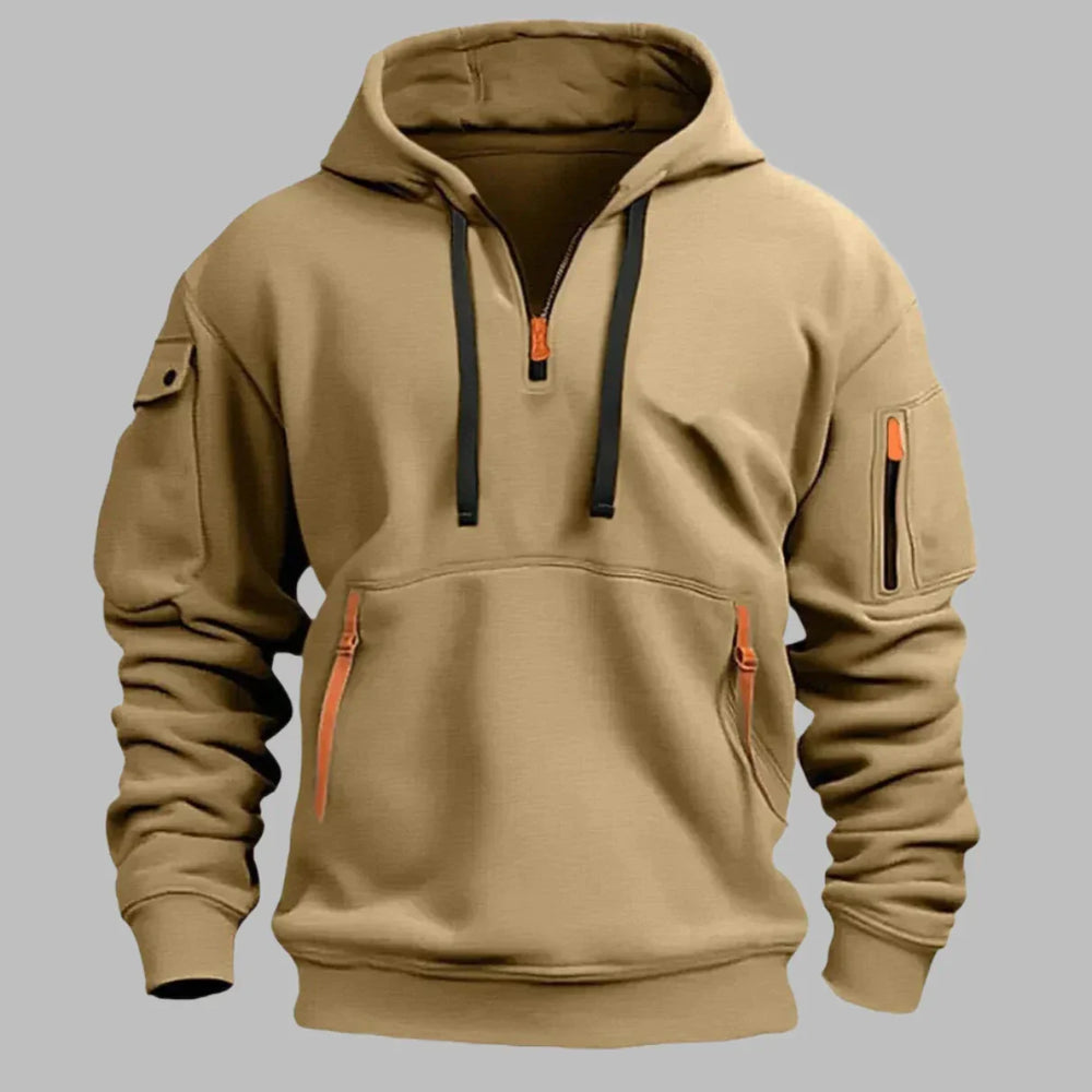 Levoire | Sweat À Capuche Sportif Pour Homme Avec Fermeture Éclair Khaki