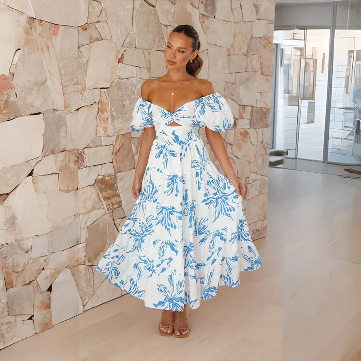 Levoire | Robe maxi florale pour femme Bleu Blanc XS
