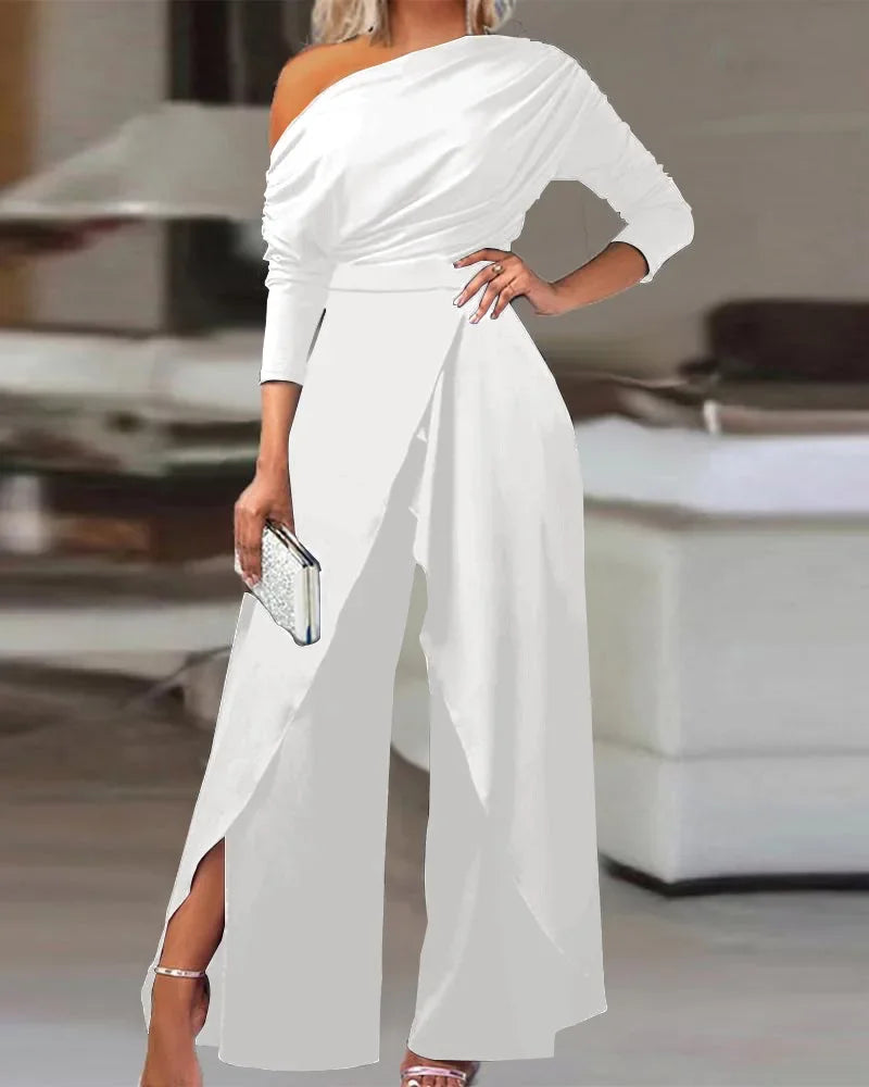 Levoire | Élégant Combinaison Mode Avec Jambe Large Blanc