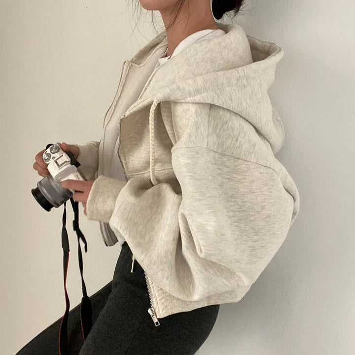 Levoire | Grande taille manteau à capuche avec fermeture éclair Beige