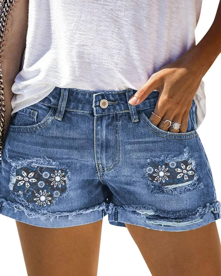Levoire | Printemps Été Jean Pantalon Court Patchwork Imprimé, Sexy Shorties