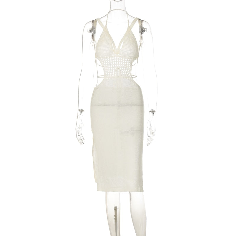 Levoire | Robe Midi Sans Manches Avec Ouverture Au Crochet Et Fente Latérale