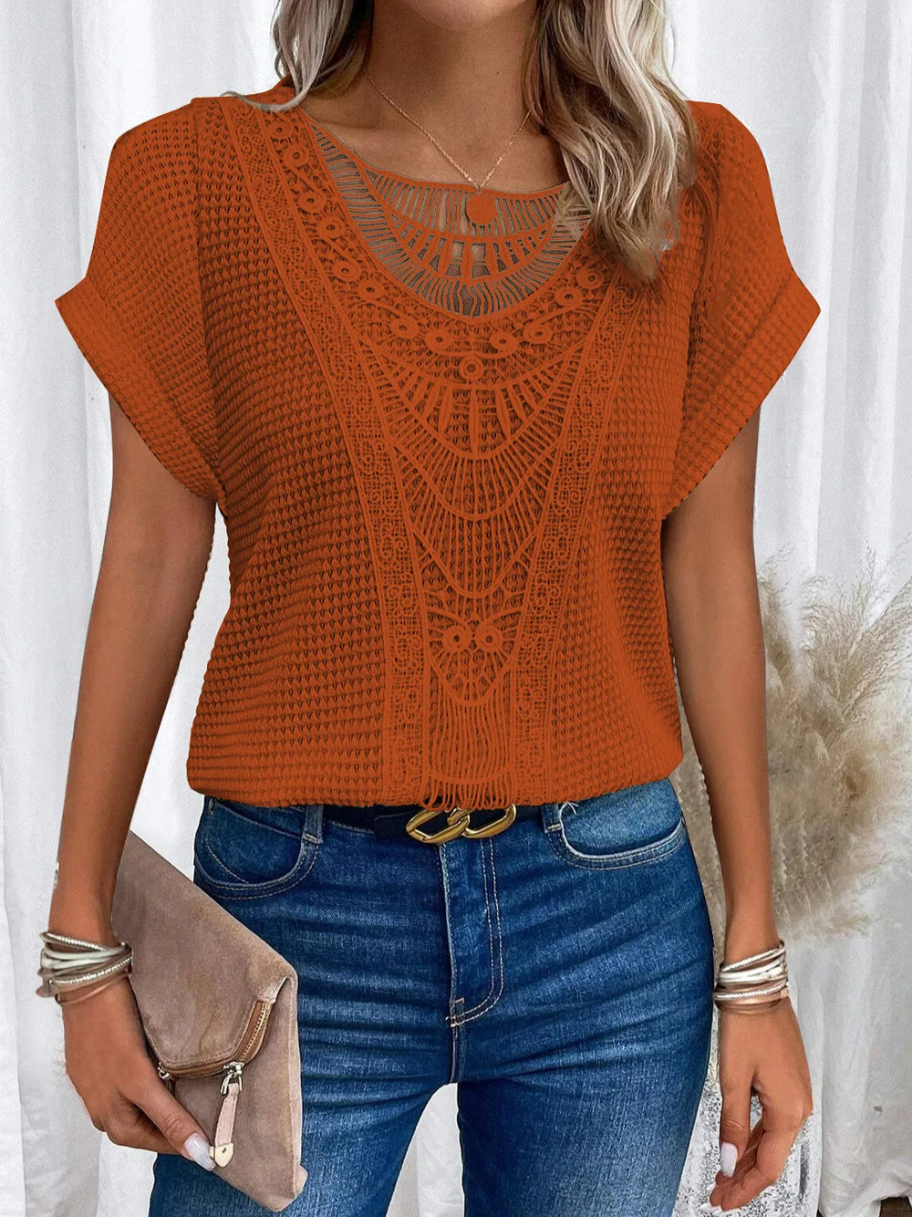 Levoire | T-shirt casual avec dentelle Rouge orange