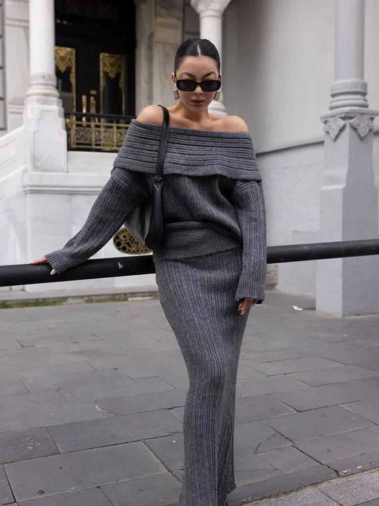 Levoire | Ensemble Deux Pièces Pull Sans Manches Et Jupe Gris