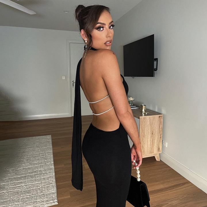 Levoire | Noir Fils Perle Jupe Longue Robe
