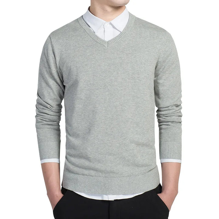 Levoire | Pull En Tricot Premium Avec Décolleté En V Pour Hommes Gris clair